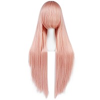 Anogol Hair Cap32Inch80Cm Light Pink Wig Peluca Rosa Claro For Anime Cosplay Women Long Straight Wig For Halloween Costumes W