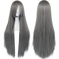 Anogol Hair Cap32Inch80Cm Grey Wig Peluca Gris For Women Anime Cosplay Long Grey Cosplay Wig For Halloween Costumes Long Str