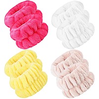 Chuangdi 4 Pairs Wrist Spa Wrist Bands For Washing Face Microfiber Wrist Wash Towel Band Scrunchies Absorbent Wrist Sweatband Fo