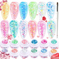 Noirwhite Glitter Gel Nail Polish Set 12 Colors Sparkle Sequins Gel Polish Resplendent Colorful Trendy Translucent Glitter Soli