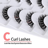 False Eyelashes Wispy Natural C Curl Strip Lashes Transparent Lash Bands Fluffy Cat Eye Lashes 7 Pairs by Yawamica