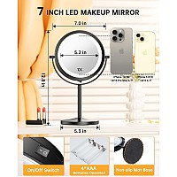 Gospire Lighted Makeup Mirror 1X10X Magnifying Led Vanity Mirror 7 Standing Cosmetic Mirror Battery Operated Cordless Portab