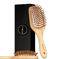 Bamboo Hair Brush With Paddle Rounded Wood Bristles For Detangling And Gently Massaging Scalp By Bfwood Reduces Frizz And Sta