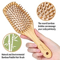 Bamboo Hair Brush With Paddle Rounded Wood Bristles For Detangling And Gently Massaging Scalp By Bfwood Reduces Frizz And Sta