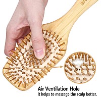 Bamboo Hair Brush With Paddle Rounded Wood Bristles For Detangling And Gently Massaging Scalp By Bfwood Reduces Frizz And Sta