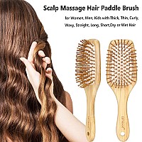 Bamboo Hair Brush With Paddle Rounded Wood Bristles For Detangling And Gently Massaging Scalp By Bfwood Reduces Frizz And Sta