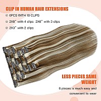 Ugotrays Clip In Extensions Real Human Hair Balayage Light Brown To Bleach Blonde Highlights Remy Human Hair Extensions 18 Inch