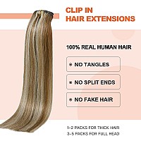 Ugotrays Clip In Extensions Real Human Hair Balayage Light Brown To Bleach Blonde Highlights Remy Human Hair Extensions 20 Inch