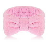 Molain Bowknot Hairband For Women Coral Fleece Elastic Headband For Washing Face Shower Sports Beauty Skincare Pink 1 Count