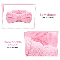 Molain Bowknot Hairband For Women Coral Fleece Elastic Headband For Washing Face Shower Sports Beauty Skincare Pink 1 Count