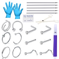 Jiesibao 22Pcs Nose Piercing Kit Piercing Needles With 18G 20G Cz Nose Screw Studs Double Nose Rings Hoop Captive Nose Rings St