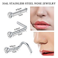 Jiesibao 22Pcs Nose Piercing Kit Piercing Needles With 18G 20G Cz Nose Screw Studs Double Nose Rings Hoop Captive Nose Rings St