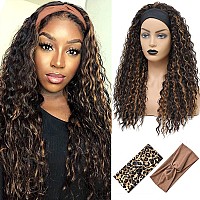 Alicoco Ombre Headband Wig 26 Inch Synthetic Highlight Headband Wigs For Women Black Water Wave Glueless Half Wig 180 Density C