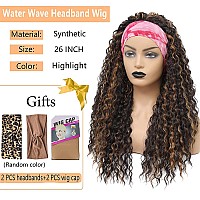 Alicoco Ombre Headband Wig 26 Inch Synthetic Highlight Headband Wigs For Women Black Water Wave Glueless Half Wig 180 Density C