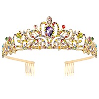 Cocide Gold Tiara Women Crowns Multicolors Crystal Headband Princess Rhinestone Crown With Combs Bride Headbands Bridal Wedding