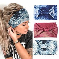 Gortin Boho Wide Headbands African Turban Head Bands Tie Dye Stretch Knotted Head Wraps Floral Elastic Hair Bands Sweatbands Fas