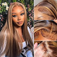 Haha Brazilian Straight Highlight Ombre Bundles With Lace Closure Human Hair Brown Blonde Highlight Bundles With Closure 16 18