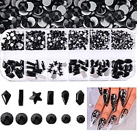 Belicey Nail Rhinestones Kit 800Pcs Multishape Jet Rhinestones For Nail Crystals Decoration Nail Hearts Butterfly Charm Nail Di