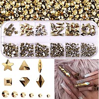 Belicey Nail Rhinestones Kit 800Pcs Multishape Aurum Rhinestones For Nail Crystals Decoration Nail Hearts Butterfly Charm Nail