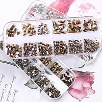 Belicey Nail Rhinestones Kit 800Pcs Multishape Aurum Rhinestones For Nail Crystals Decoration Nail Hearts Butterfly Charm Nail