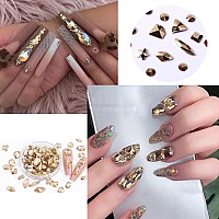 Belicey Nail Rhinestones Kit 800Pcs Multishape Aurum Rhinestones For Nail Crystals Decoration Nail Hearts Butterfly Charm Nail