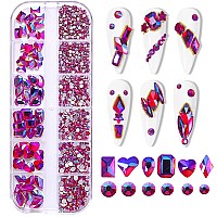 Belicey Purple Ab Nail Art Rhinestones Flatback Round Crystals Beads Gems Stones Multi Shapes 3D Rhinestone Charms For Nail Art