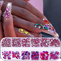 Belicey Purple Ab Nail Art Rhinestones Flatback Round Crystals Beads Gems Stones Multi Shapes 3D Rhinestone Charms For Nail Art