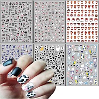 Cute Cow Nail Art Stickers Cartoon Cow Nail Decals 3D Selfadhesive Nail Sticker Design Holographic Cattle Nail Art Decal Decor