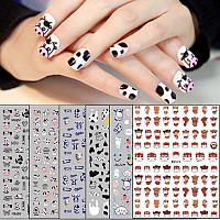 Cute Cow Nail Art Stickers Cartoon Cow Nail Decals 3D Selfadhesive Nail Sticker Design Holographic Cattle Nail Art Decal Decor