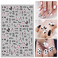 Cute Cow Nail Art Stickers Cartoon Cow Nail Decals 3D Selfadhesive Nail Sticker Design Holographic Cattle Nail Art Decal Decor