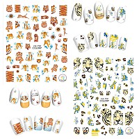 Tiger Nail Art Stickers Cartoon Animal Nail Decals 3D Selfadhesive Nail Sticker Design Holographic Flowers Tiger Nail Art Deca