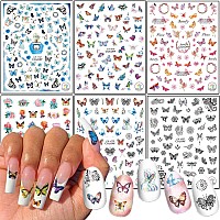 Vezocim Colorful Butterflies Nail Art Stickers Paper Butterfly Design Selfadhesive Nail Decals For Women Girls Manicure Deco