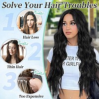 Kookastyle Clip In Synthetic Hair Extensions Long Wavy 4Pcs Thick Hairpieces Black Fiber Double Weft Natural Hair Extensions 20