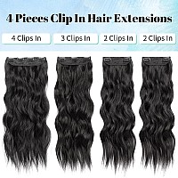 Kookastyle Clip In Synthetic Hair Extensions Long Wavy 4Pcs Thick Hairpieces Black Fiber Double Weft Natural Hair Extensions 20