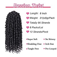 Leeven 8 Inch 8 Packs Pretwisted Passion Twist Crochet Hair With Curls At The Ends Natural Black Prelooped Short Bohemian Pass