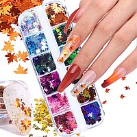 Maple Leaf Glitter Nail Art Sequins 3D Fall Leaves Glitters Flakes Decor Autumn Maple Leaves Shape Nail Art Design Supplies Fo