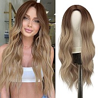 Feshfen Long Ombre Blonde Wigs For Women 22 Inch Brown To Blonde Long Wavy Full Wig Middle Parting Wigs Natural Looking Syntheti