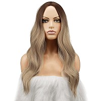 Feshfen Long Ombre Blonde Wigs For Women 22 Inch Brown To Blonde Long Wavy Full Wig Middle Parting Wigs Natural Looking Syntheti