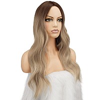 Feshfen Long Ombre Blonde Wigs For Women 22 Inch Brown To Blonde Long Wavy Full Wig Middle Parting Wigs Natural Looking Syntheti