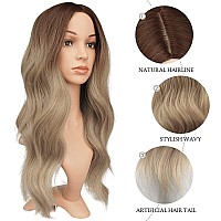 Feshfen Long Ombre Blonde Wigs For Women 22 Inch Brown To Blonde Long Wavy Full Wig Middle Parting Wigs Natural Looking Syntheti