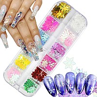 Snowflake Glitter Nail Art Sequins 3D Christmas Snowflake Sparkly Flakes Design 12 Colors Snowflake Nail Art Supplies For Wome