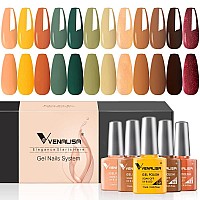 VENALISA Gel Nail Polish Set - 12 Colors 7.5ml Green Brown Yellow Glitter Red Winter Colors Gel Polish Soak Off UV LED Nail Gel Polish Nail Art Starter Manicure Salon DIY at Home