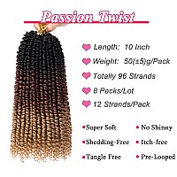 Leeven 10 Inch 3 Tones Pre Twisted Passion Twist Crochet Braids Hair 8 Packs Prelooped Short Passion Twists Hair 1B3027 Ombr