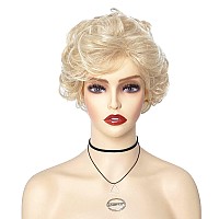 Gnimegil Lightest Blonde Wig Short Curly Hair Wigs For Women Fluffy Cosplay Wig Synthetic Halloween Costume Party Wig