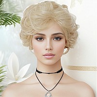 Gnimegil Lightest Blonde Wig Short Curly Hair Wigs For Women Fluffy Cosplay Wig Synthetic Halloween Costume Party Wig