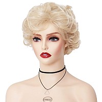 Gnimegil Lightest Blonde Wig Short Curly Hair Wigs For Women Fluffy Cosplay Wig Synthetic Halloween Costume Party Wig