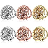 Yulejo 6 Pieces Magnifying Compact Cosmetic Mirror 2X/1X Metal Round Pocket Makeup Mirror 2.6 Inch Small Compact Mirror Handheld Travel Compact Purse Mirrors Gifts, 3 Colors