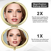 Yulejo 6 Pieces Magnifying Compact Cosmetic Mirror 2X/1X Metal Round Pocket Makeup Mirror 2.6 Inch Small Compact Mirror Handheld Travel Compact Purse Mirrors Gifts, 3 Colors