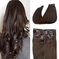 Licoville Clip In Hair Extensions Real Human Hair Dark Brown 70Grams 7Pcs Silky Straight Double Weft Clips Hair Extensions For W