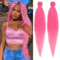 Leeven 26 Inch Pink Braiding Hair Pre Stretched Extensions 2 Packs Box Braids Yaki Texture Crochet Braids Hair Hot Water Setting